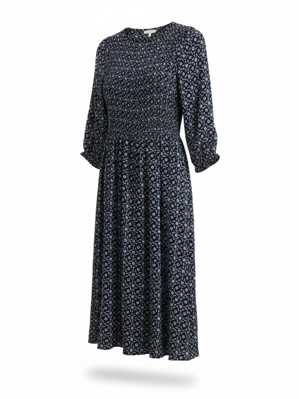 croft & barrow Navy Floral Smocked Long Sleeve Midi Dress